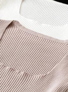 Calvaya Plus 3pcs Square Neck Ribbed Knit Sweater