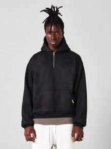 SUMWON 常规款基本款半拉链连帽衫 - 黑色 - 查看 1