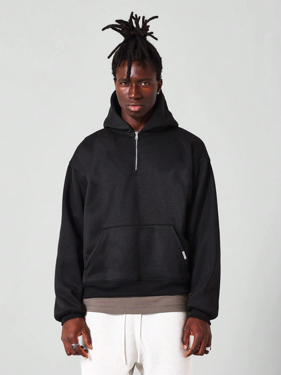 SUMWON 常规款基本款半拉链连帽衫 - 黑色 - 查看 1