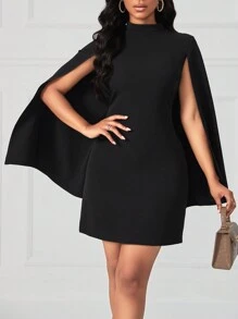 SHEIN LUNE 斗篷袖小高領洋裝 - 黑色 - 查看 4