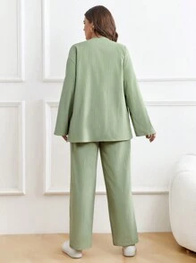 SHEIN LUNE 大碼落肩袖襯衫和褲子 - 薄荷綠 - 查看 2