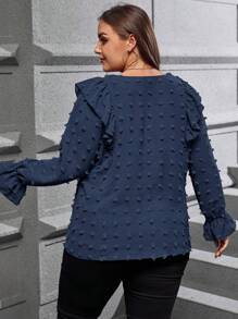 SHEIN LUNE Women's Plus Size V-neck Shirt - Navy Blue - View 3