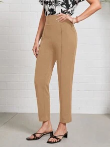 EMERY ROSE Cao eo Nhấn vào nếp gấp Củ cà rốt Quần tây - Màu Khaki - Xem 6