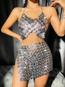 Allurite Pailletten Halter top & Gespleten dij Rokken
