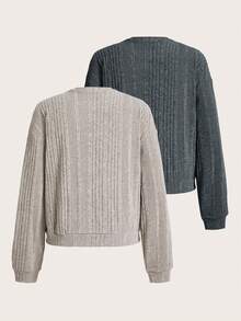 SHEIN Essnce 2 Miếng Thả vai Gân đan Áo chui đầu - Nhiều màu - Xem 2