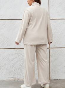 SHEIN Essnce Plus Double Breasted Blazer & Pants - Apricot - View 2