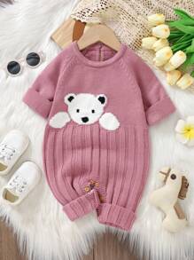 Đứa bé gái Mô hình Cartoon Tay Raglan Đan Áo liền quần - Hồng - Xem 1