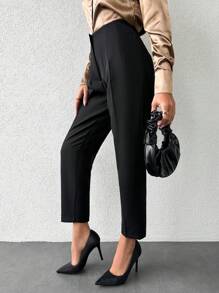 RueChic High Waist Press Crease Pants - Black - View 4