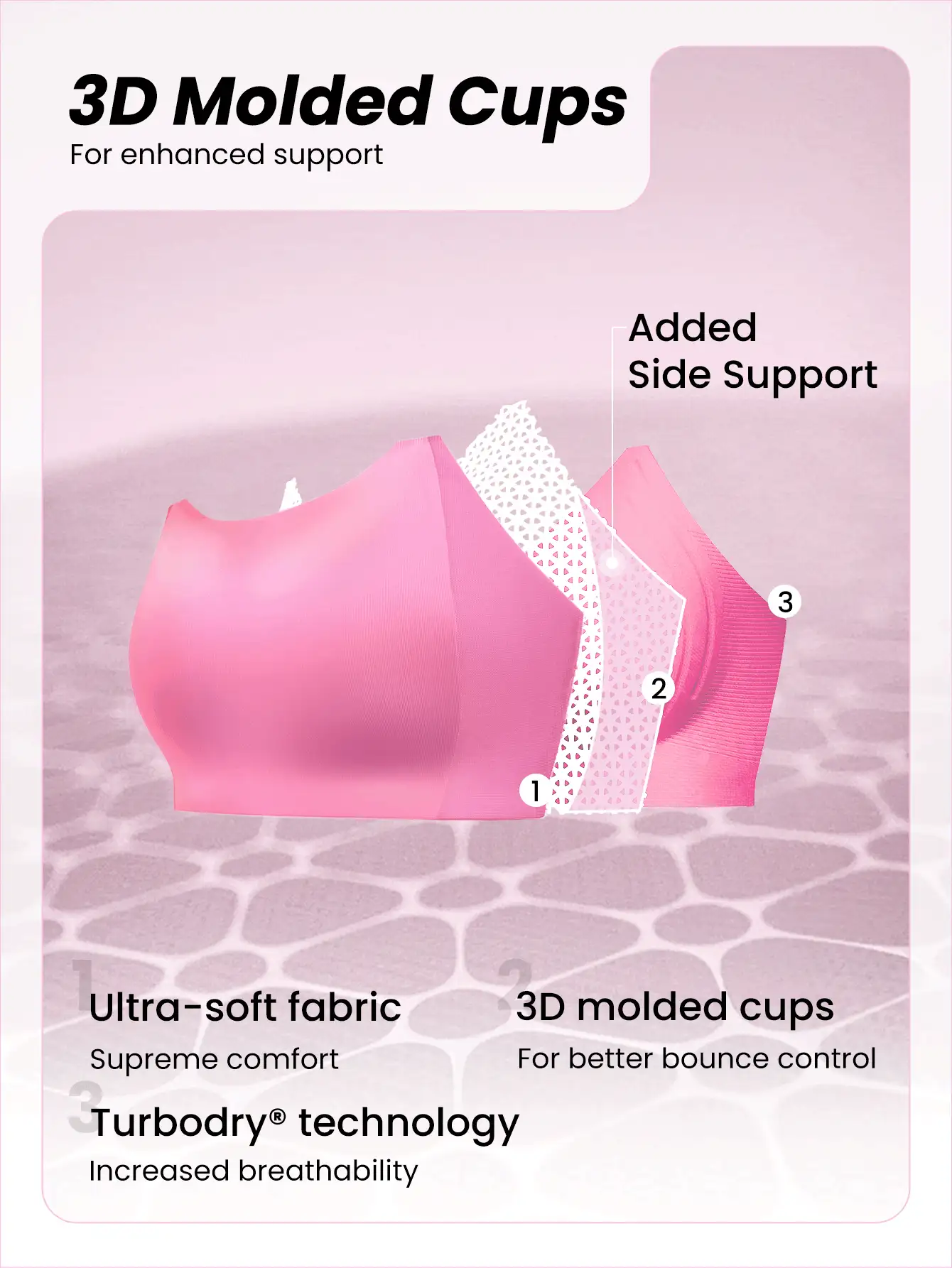 GLOWMODE Plus Medium Support Black Convertible Wide Adjustable Strap Full Coverage Sports Bra Yoga Plus Size Sports Bra - Pink - View 4