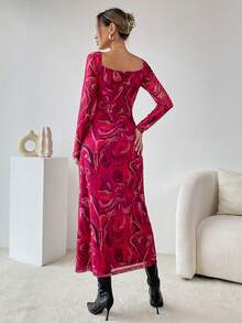 SHEIN Essnce 大理石圖案方領洋裝 - 彩色 - 查看 2