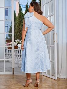 Simplee Plus Size Women's One Shoulder Jacquard Dress - Blue - View 2