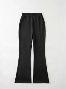 SHEIN LUNE High Waist Flare Leg Thermal Pants - Black - View 3