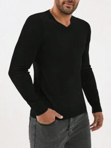 RueChic Men Solid V Neck Sweater - Black - View 3