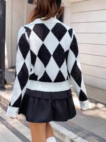 SHEIN Unity Argyle Pattern Sweater Knit Pullover Fall Winter Outfit