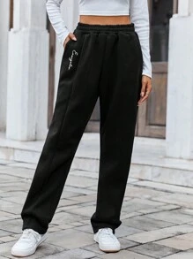 EURMUSE 女字母印花運動褲 - 黑色 - 查看 3