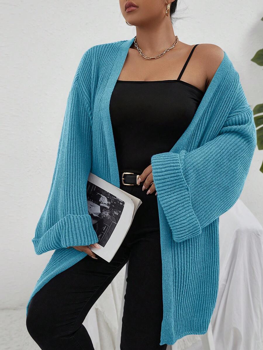 Calvaya Áo khoác cardigan thả vai cỡ lớn - Màu xanh lam - Xem 1