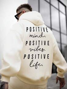 Men Slogan Graphic Kangaroo Pocket Hoodie - Apricot - View 1