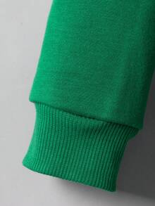 SHEIN 男童合身運動字母圖案圓領套頭衛衣束口褲兩件套 - 綠色 - 查看 5