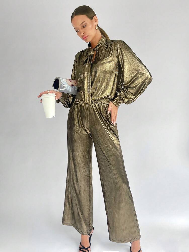 Women's Tie Neck Lantern Sleeve Shirt