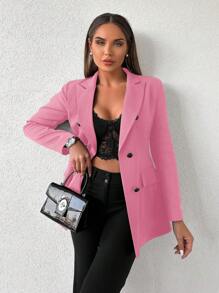 SHEIN Cottnline Women'S Lapel Double-Breasted Blazer Jacket - Pink - View 4