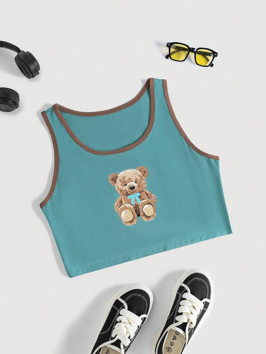 SHEIN EZwear Plus Size Áo ba lỗ in hình gấu màu khối dễ thương cho mùa hè - Nhiều màu - Xem 1