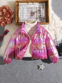 SHEIN Áo khoác đệm ngắn dễ thương cho cô gái trẻ có dây kéo - Nhiều màu - Xem 1