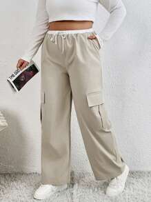 SHEIN Essnce 大碼褲子 - 卡其色 - 查看 1