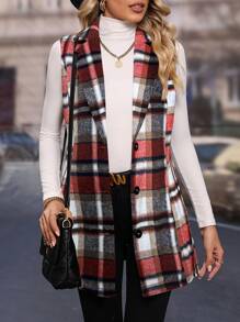 SHEIN LUNE Plaid Print Button Front Vest Coat - Multicolor - View 5