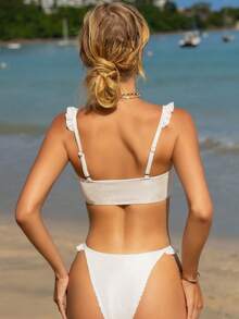 SHEIN Swim 前抽绳比基尼套装夏日海滩 - 白色 - 查看 4