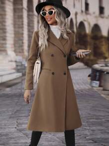 SHEIN Privé Của phụ nữ DOUBLE-BREASTED Len áo - màu nâu - Xem 6