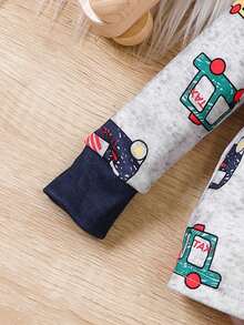 SHEIN Conjunto De Pijama Para Bebé Niño Con Estampado De Carro Y Ajuste Ceñido - Gris - Ver 4