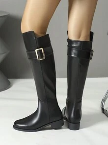 Của phụ nữ Thời trang Giày ống cao đầu gối , Đen Màu sắc , Kim loại Khóa Đồ trang trí , Dây kéo bên , Linh hoạt Cao Ống Giày ống , Mùa thu Và Mùa Đông , Chóp giầy tròn , Dày Gót chân , Dài Giày ống , Thoải mái Của phụ nữ Bốt Cưỡi - màu đen - Xem 7