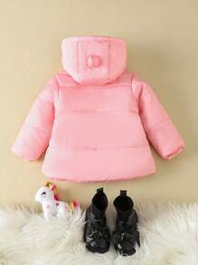 Baby Girl Cartoon Print 3D Design Hooded Padded Coat - Pink - View 2