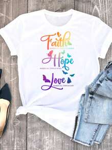 標語圖案T恤 - 白色 - 查看 1