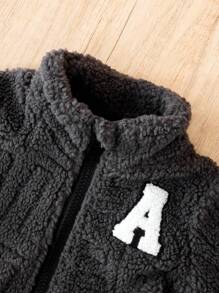 Bebé niño Abrigo teddy con parche de letra con cremallera