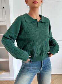 SHEIN EZwear Solid Lantern Sleeve Sweater