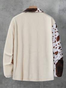 Manfinity Homme Loose Fit Men's Graphic Print Buttoned Jacket With Pocket And Patch Detail (T-Shirt Not Included)