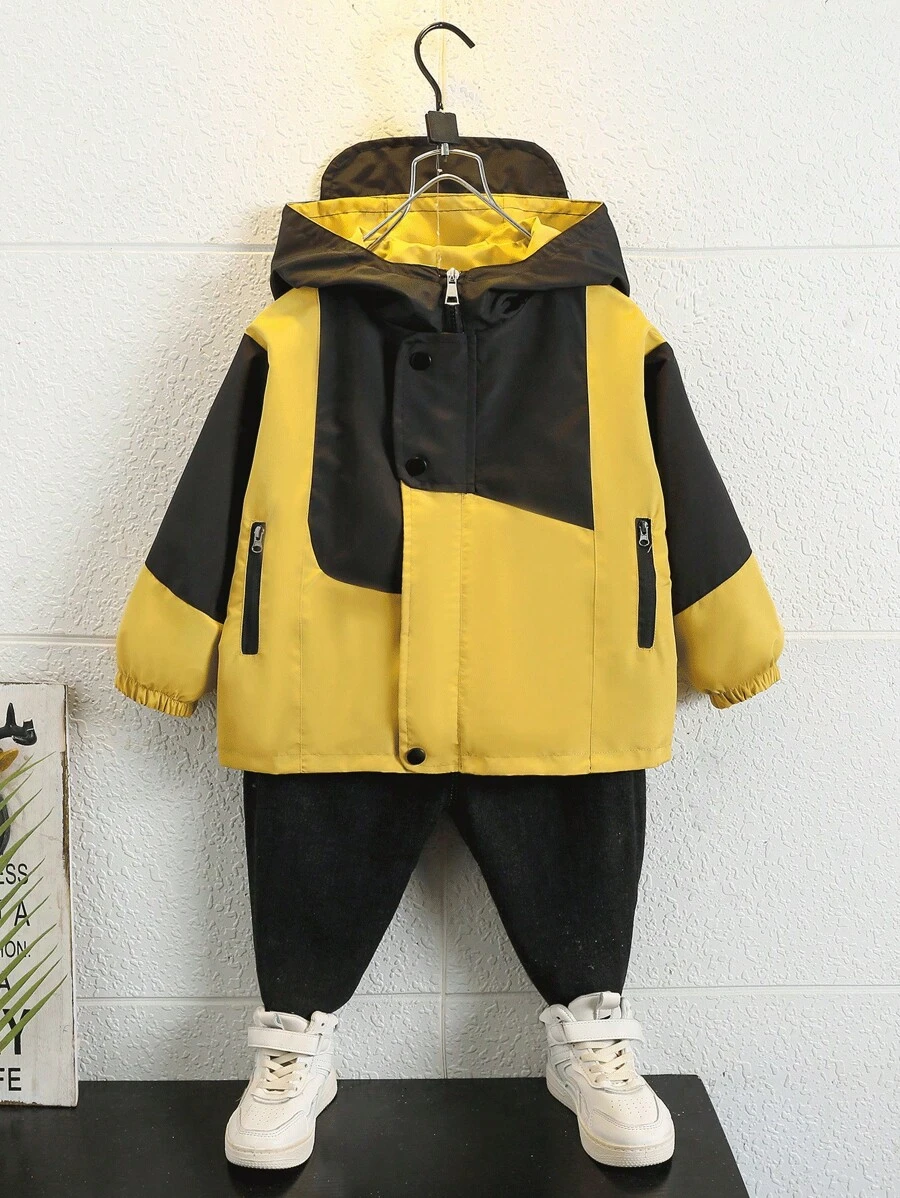 Young Boy Two Tone Hooded Coat - Multicolor - View 1