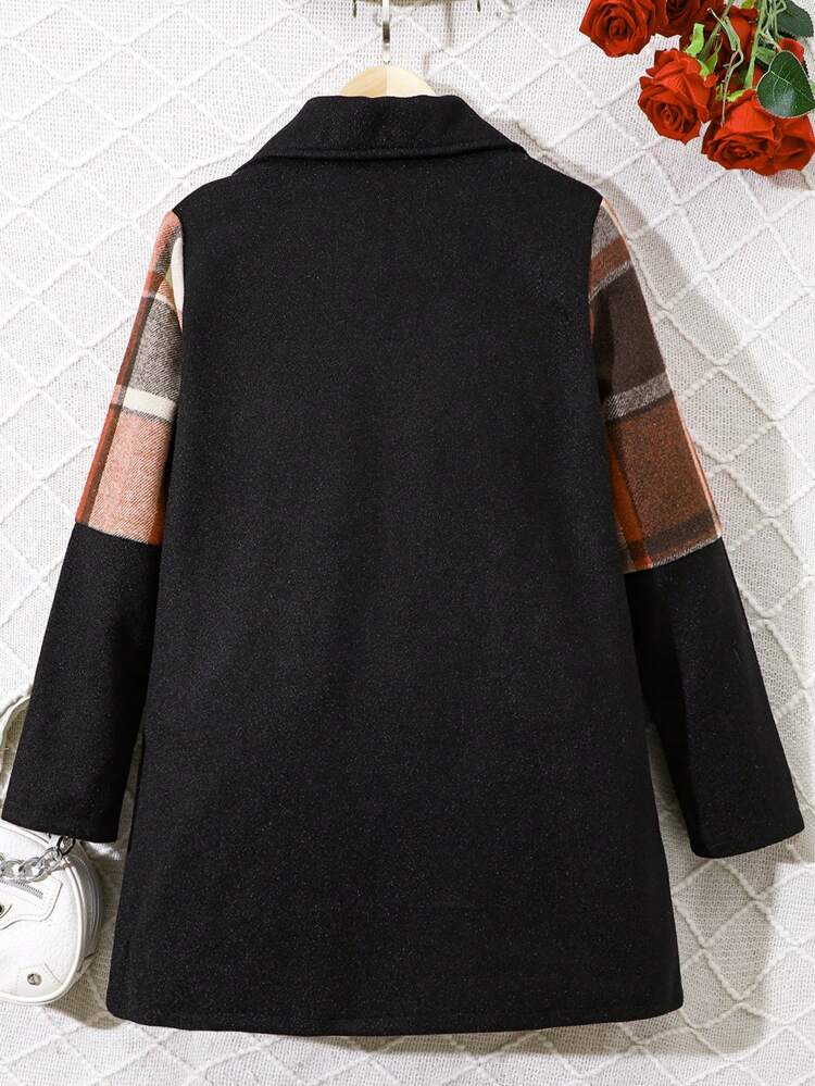 Tween Girl Casual Plaid Double-Breasted Coat