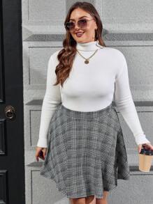 SHEIN LUNE 大尺寸 A 字千鳥格裙 - 黑與白 - 查看 4