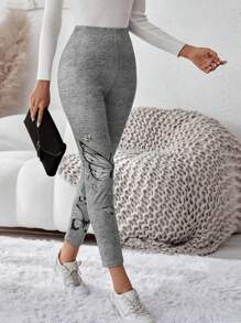 SHEIN LUNE In bướm Lót nhiệt Xà cạp - Xám - Xem 4