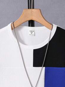 SHEIN 少年時尚拼接圓領短袖T恤，休閒舒適