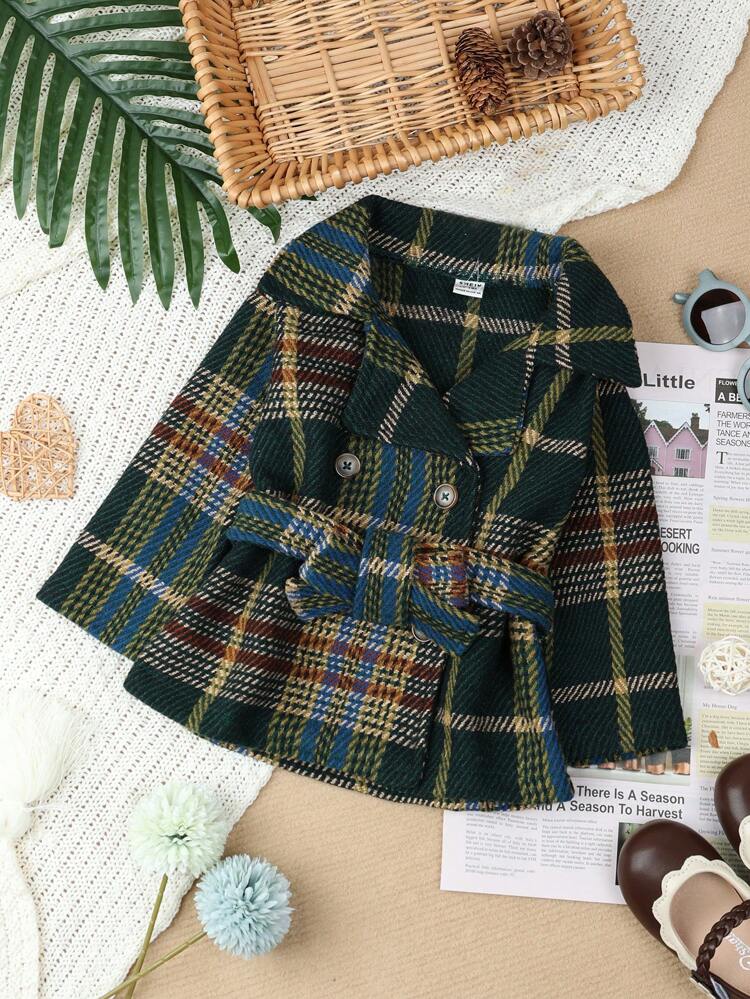 Baby Girl Plaid Double Breasted Belted Overcoat