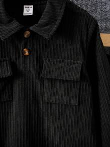 SHEIN 男小童翻蓋口袋Polo領上衣&字母貼布長褲