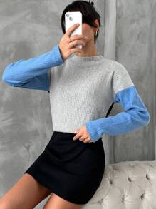 RueChic Women's Color Block Drop Shoulder T-shirt And Skirt Set - Multicolor - View 5