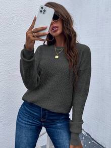 SHEIN LUNE Chất rắn Thả vai Áo len - Màu xám đen - Xem 5