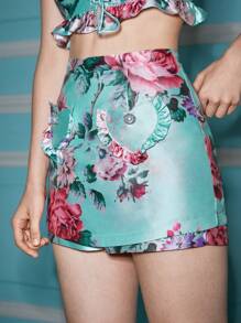 Alice McCall Designer Boho Bohemian Floral Print Ruffle Skort, For Summer, Holiday, Vacation, Beach, Festival, Ibiza Fits - Multicolor - View 7