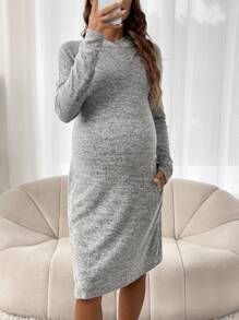 SHEIN Maternity Marled Knit Slant Pocket Tee Dress - Grey - View 6