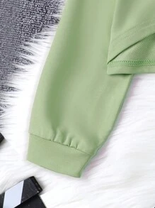 SHEIN 女小童字母圖案不對稱下擺連帽衫和運動褲&吊帶上衣 - 綠色 - 查看 3