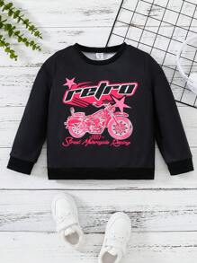 女小童摩托車和字母圖案運動衫 - 黑色 - 查看 1